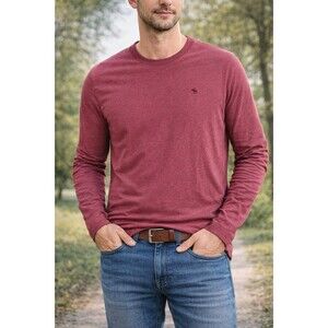 Abercrombie & Fitch Men’s Burgundy Long Sleeve Tee Crew Neck Logo Shirt Y2K XL